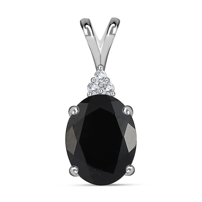 Schwarzer Spinell, weißer Zirkon Anhänger, 925 Silber, ca. 1.89 ct