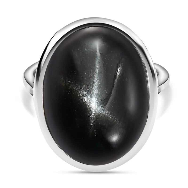 Schwarzer Stern Diopsid-Ring, 925 Silber platiniert ca. 24.05 ct