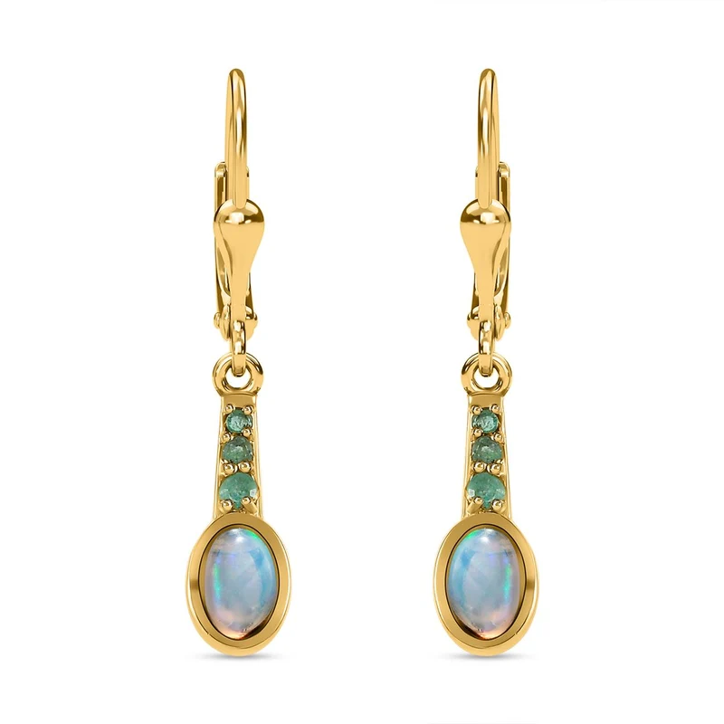 Natürliche, äthiopische Welo Opal, Kagem Sambische Smaragd-Ohrringe, 925 Silber vergoldet ca. 0.99 ct