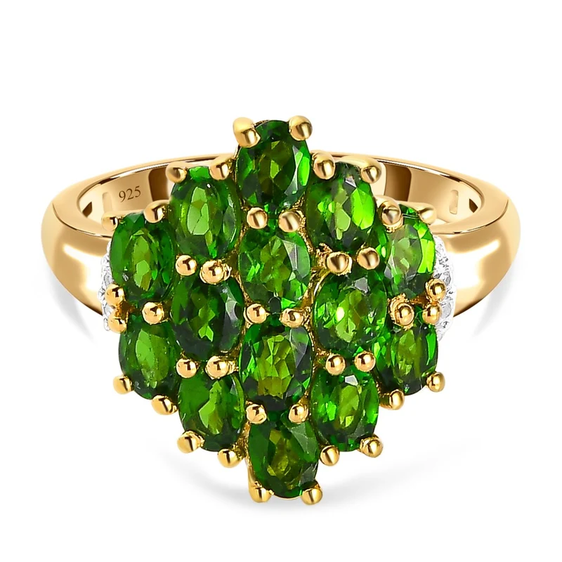 Natürlicher Chromdiopsid und weißer Zirkon Ring, 925 Silber vergoldet ca. 2,79 ct