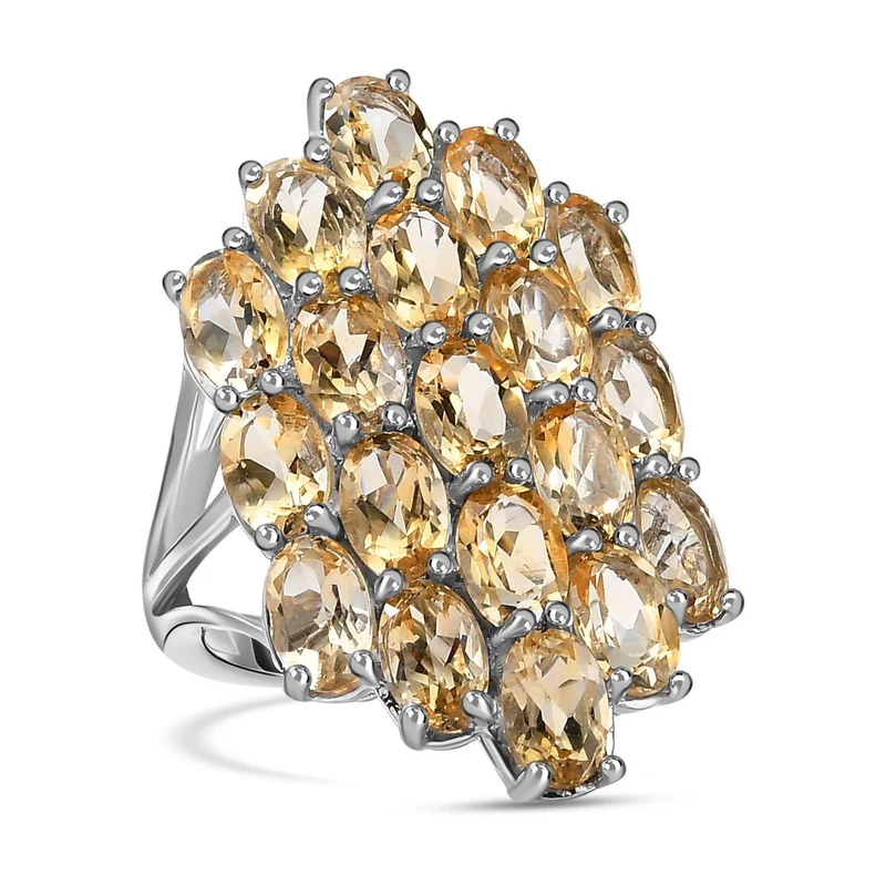Citrin Ring, 925 Silber platiniert (Größe 20.00) ca. 7,51 ct