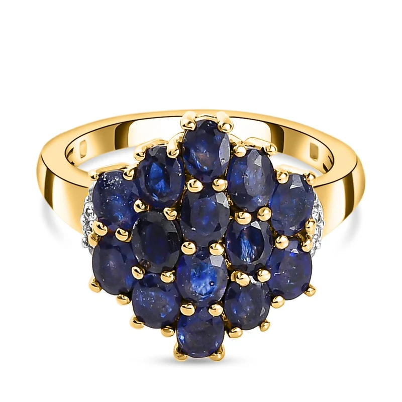 Masoala Saphir (Fissure gefüllt) und weißer Zirkon Ring, 925 Silber vergoldet ca. 4.02 ct