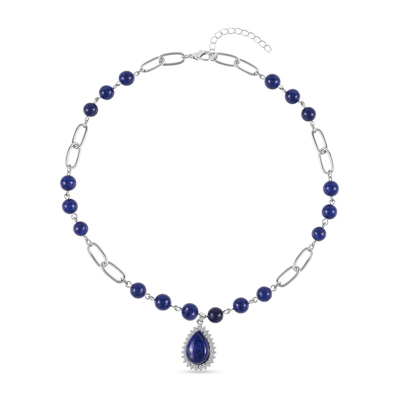 Lapislazuli Collier, ca. 45 cm, silberfarben ca. 83,00 ct