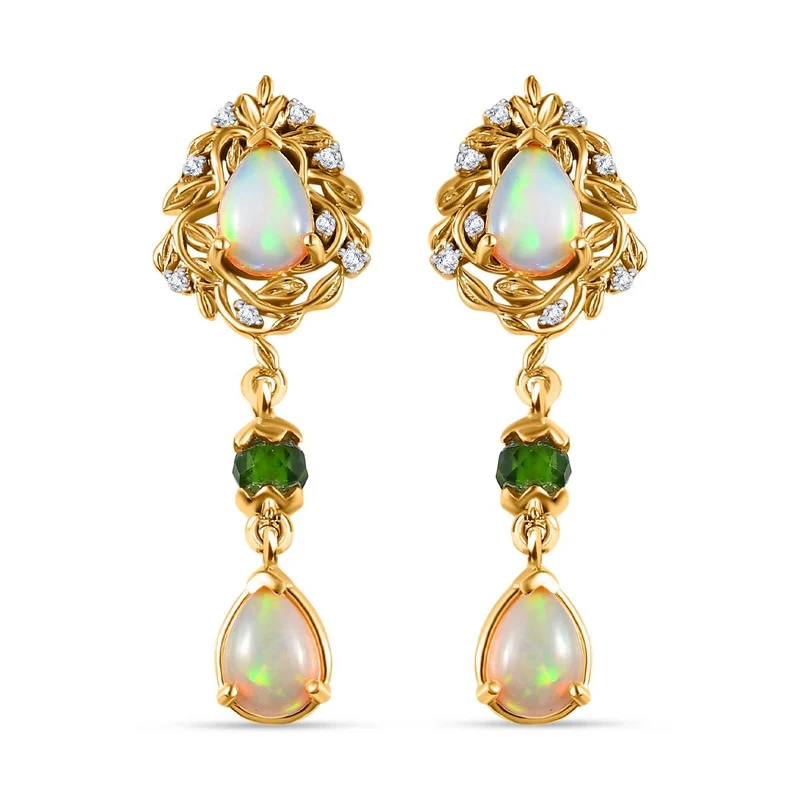 AA Natürlicher, äthiopischer Welo Opal, Natürlicher Chromdiopsid Ohrringe 925 Silber Gelbgold Vermeil ca. 2,64 ct.