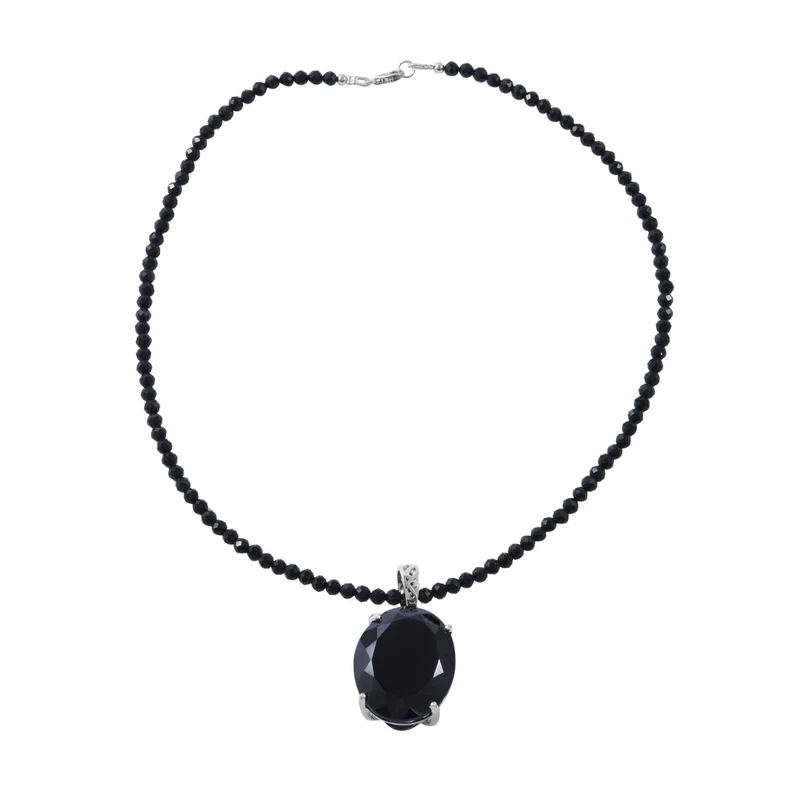 Schwarzer Spinell Anhänger mit Kette, 925 Silber platiniert ca. 103.85 ct
