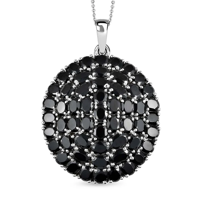 Schwarzer Spinell Anhänger mit Kette, 925 Silber platiniert ca. 28.47 ct