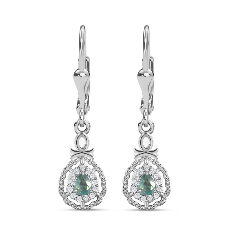 Alexandrit und weiße Zirkon Ohrringe, 925 Silber platiniert ca. 0.54 ct