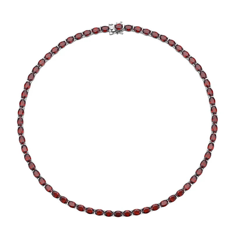 Mosambik Granat Halskette, ca. 45 cm, 925 Silber rhodiniert ca. 61,56 ct