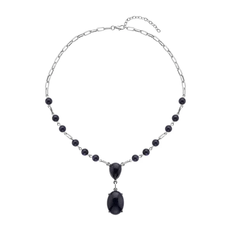 Blaue Sandstein Halskette, ca. 45 cm, silberfarben ca. 70.00 ct