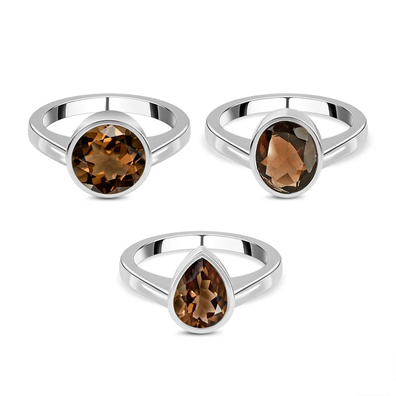 Rauchquarz 3er Ring-Set, Edelstahl ca. 6,57 ct