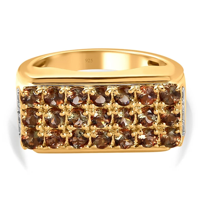 Natürlicher Jenipapo Andalusit und weißer Zirkon Ring, 925 Silber Gelbgold Vermeil ca. 2.01 ct