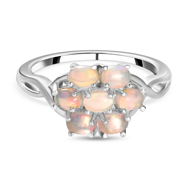 Natürlicher, äthiopischer Welo Opal Ring, 925 Silber platiniert ca. 0.84 ct