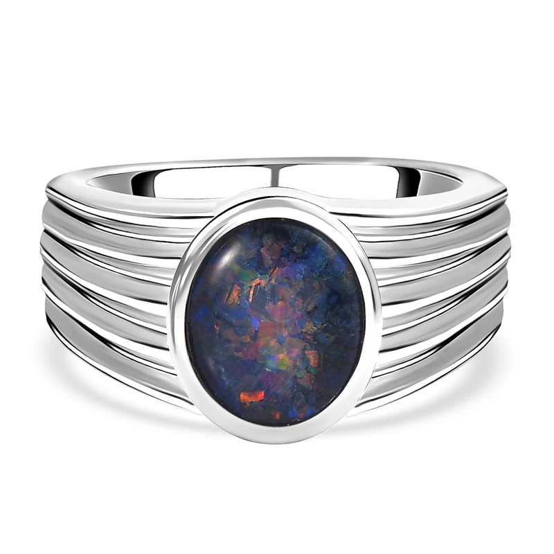 Boulder Opal Triplette Ring, 925 Silber platiniert ca. 3.00 ct