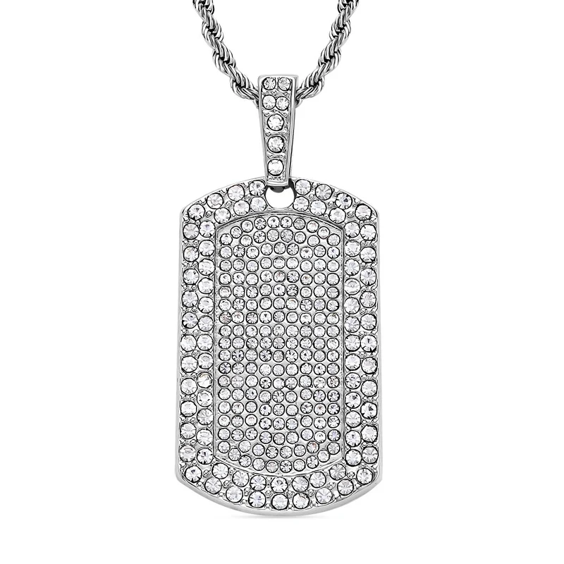 Rechteckiger Anhänger und Kette mit weißem Kristallbesatz, silberfarben 8.00 ct