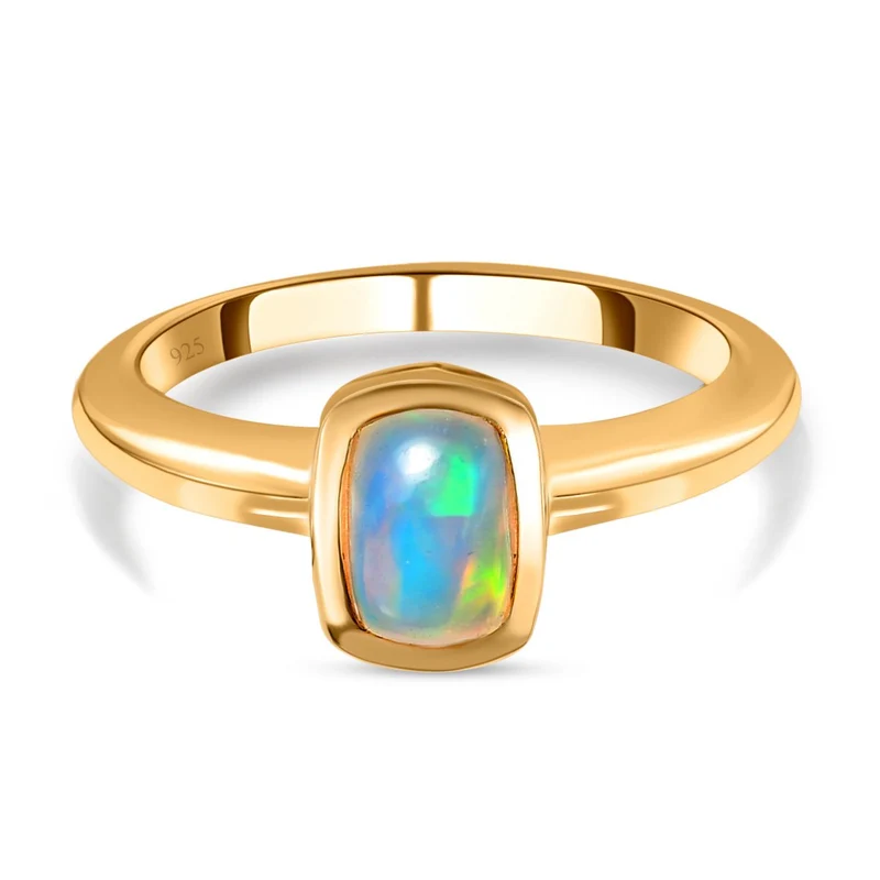 Natürlicher, äthiopischer Welo Opal Ring, 925 Silber vergoldet, , ca. 0.64 ct