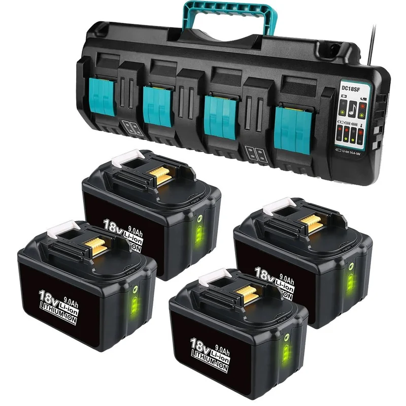BL1890B 9Ah & 4-Port 18V Lithium-Ionen-Ladegerät für Makita DC18SF 14,4V-18V Lithiumbatterie BL1890B BL1860 BL1850B BL1430