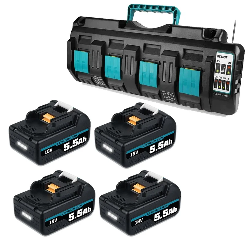 BL1850B 5.5Ah & 4-Port 18V Lithium-Ionen-Ladegerät DC18SF für Makita 14,4V-18V Lithiumbatterie BL1890B BL1860 BL1850B BL1430