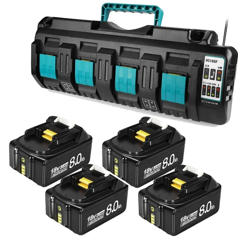 BL1860B 8Ah für Makita & 4-Port 18V Lithium-Ionen-Ladegerät DC18SF 14,4V-18V Lithiumbatterie BL1890B BL1860B BL1850B BL1430B