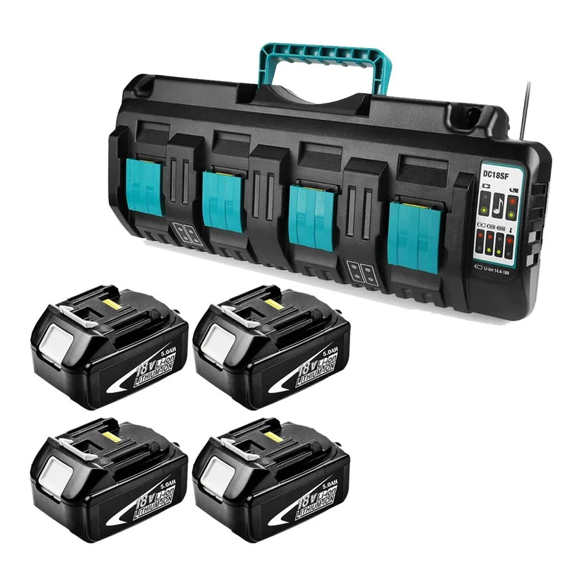 BL1850B 5Ah & 4-Port 18V Lithium-Ionen-Ladegerät DC18SF für Makita 14,4V-18V Lithiumbatterie BL1890B BL1860 BL1850B BL1430