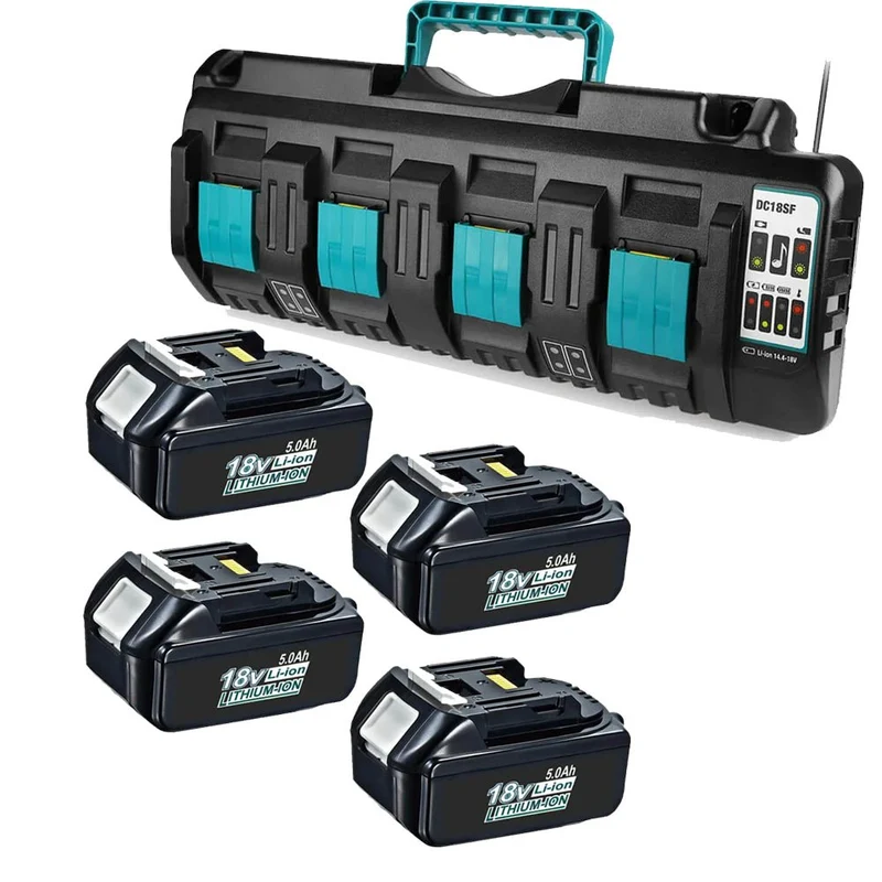 BL1850 5Ah & 4-Port 18V Lithium-Ionen-Ladegerät DC18SF für Makita 14,4V-18V Lithiumbatterie BL1890B BL1860 BL1850B BL1430