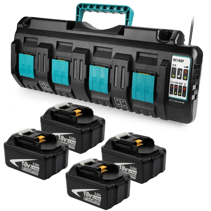 BL1860 6Ah für Makita & 4-Port 18V Lithium-Ionen-Ladegerät DC18SF 14,4V-18V Lithiumbatterie BL1890B BL1860 BL1850B BL1430