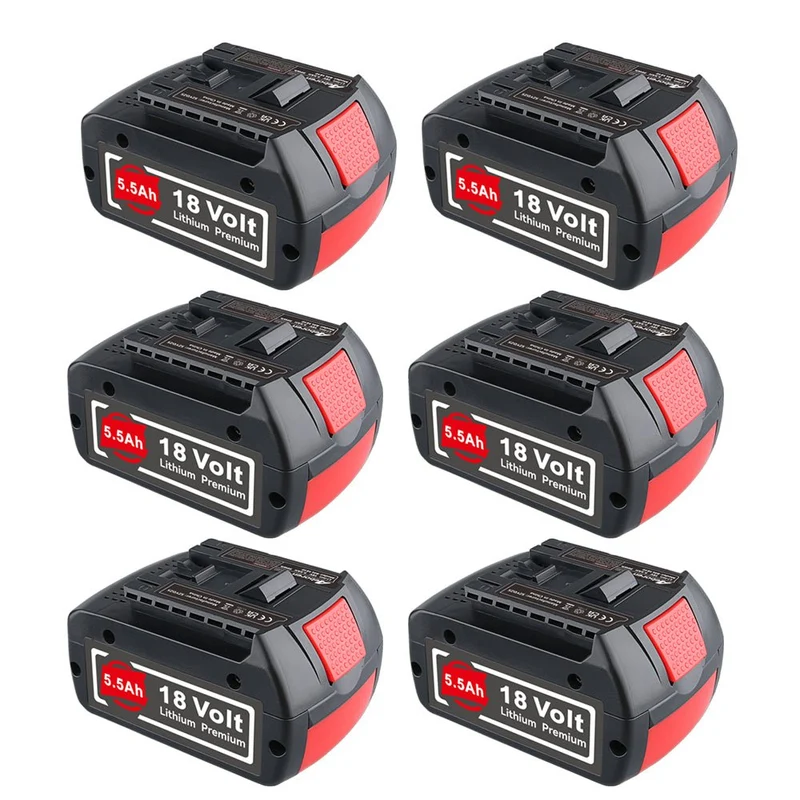 18V 5.5Ah 6 Stück Für Bosch BAT610G Li-ion Akku Ersatz mit LED / Kompatibel mit BAT609 BAT610G BAT618G BAT620 BAT621
