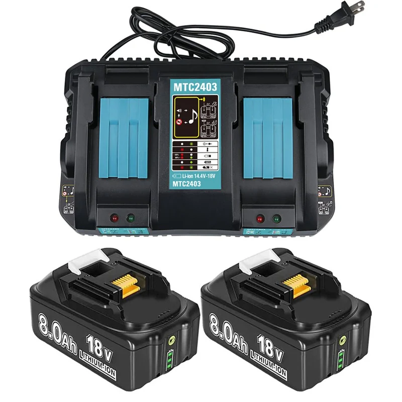 für Makita BL1860B 8Ah & Dual Port Ladegerät Starter Pack/Ersatz ladegerät 18V Batterieladegerät DC18RD Makita 18V LXT Lithium-Ionen-Akku