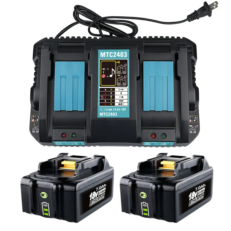 18V 7Ah BL1860B & Dual Port Ladegerät Starter Pack/Ersatz ladegerät für Makita Batterieladegerät DC18RD Makita 18V LXT Lithium-Ionen-Akku