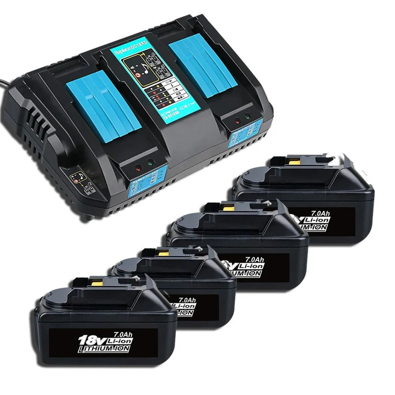 18V 7Ah BL1860 & Dual Port Ladegerät Starter Pack/Ersatz ladegerät für Makita Batterieladegerät DC18RD Makita 18V LXT Lithium-Ionen-Akku