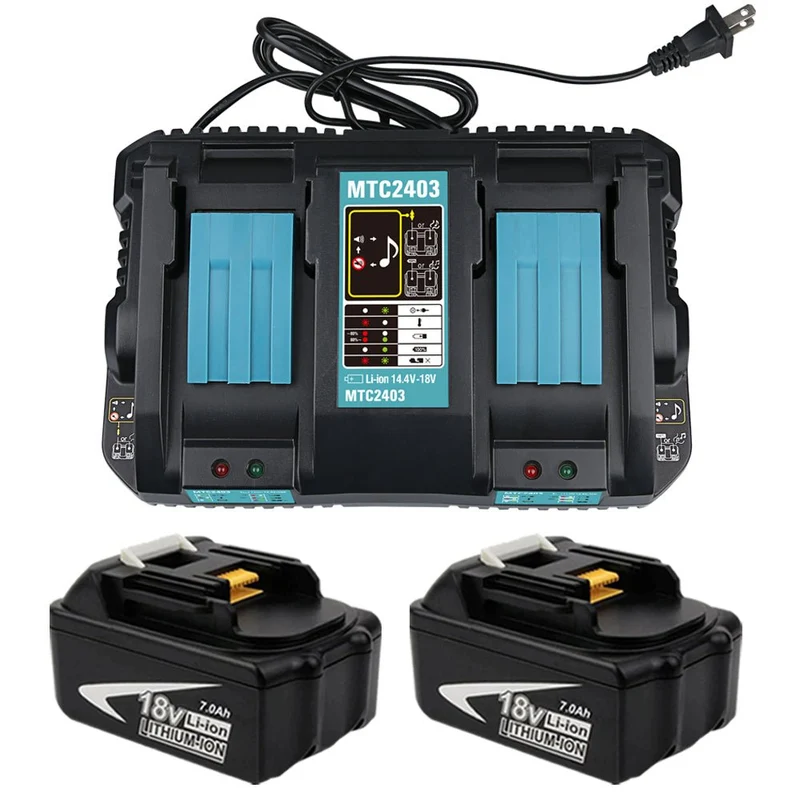 18V 7Ah BL1860 & Dual Port Ladegerät Starter Pack/Ersatz ladegerät für Makita Batterieladegerät DC18RD Makita 18V LXT Lithium-Ionen-Akku