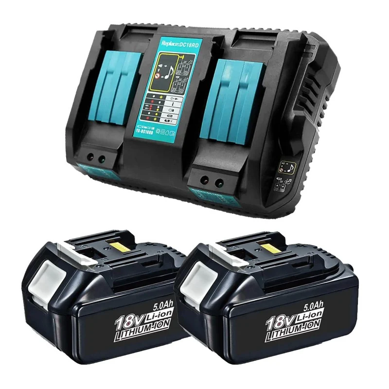 für Makita BL1850 5Ah & Dual Port Ladegerät Starter Pack/Ersatz ladegerät 18V Batterieladegerät DC18RD Makita 18V LXT Lithium-Ionen-Akku