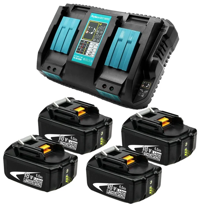 für Makita BL1860B 6Ah & Dual Port Ladegerät Starter Pack/Ersatz ladegerät 18V Batterieladegerät DC18RD Makita 18V LXT Lithium-Ionen-Akku