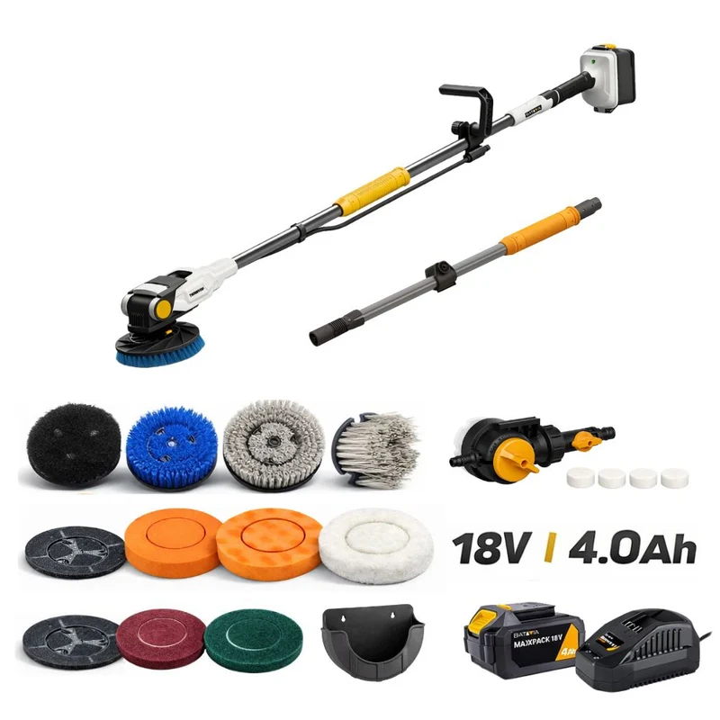 18V Twin Brush Cordless Brushless Power Scrubber Set – Incl. All Accessories
