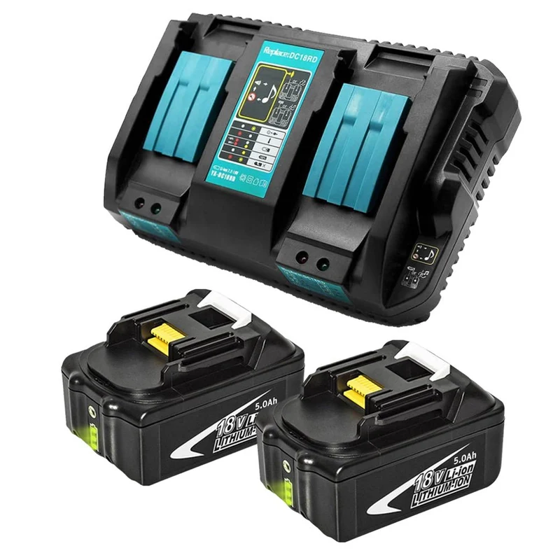 für Makita BL1850B 5Ah & Dual Port Ladegerät Starter Pack/Ersatz ladegerät 18V Batterieladegerät DC18RD Makita 18V LXT Lithium-Ionen-Akku