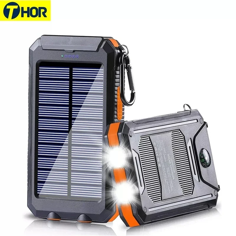Batterie Solaire 8000mAh - Double USB, Étanche, Antichoc, LED
